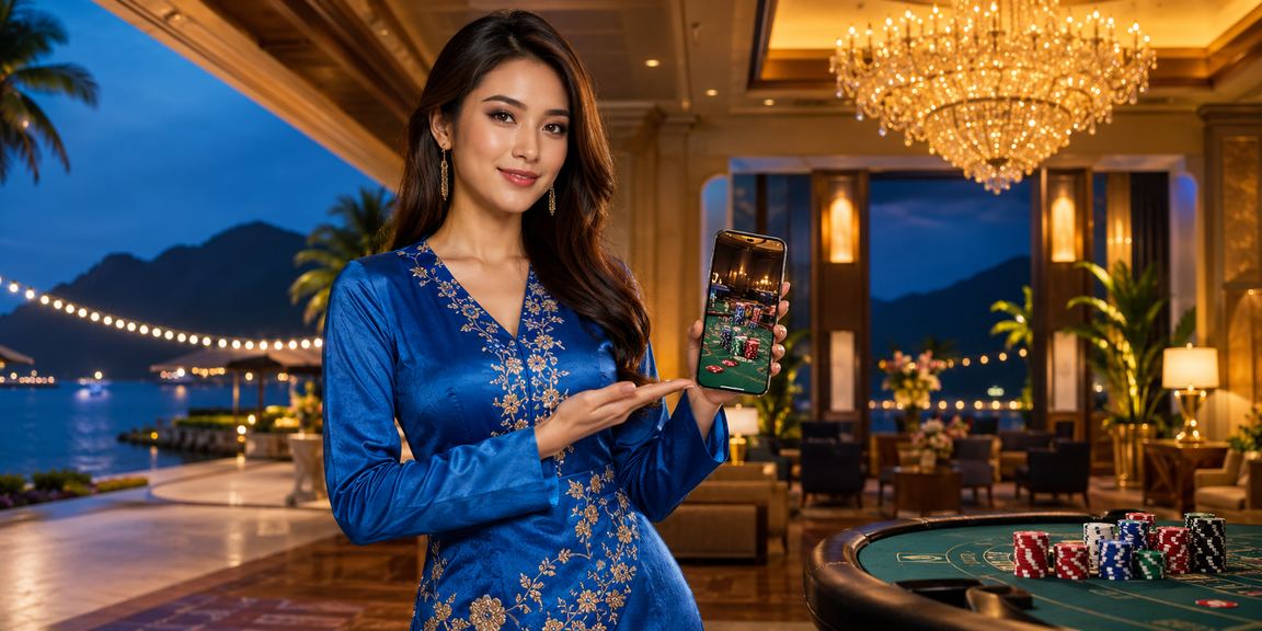 Pemain wanita di Langkawi menggunakan aplikasi kasino mega777 pada telefon pintar